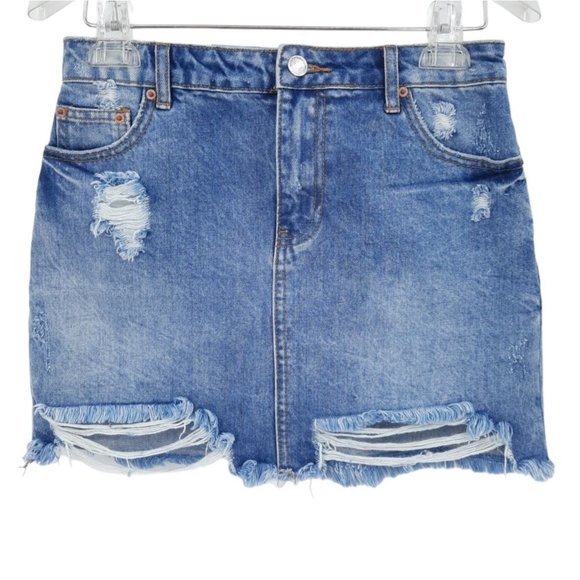 Forever 21 Dresses & Skirts - NEW Forever 21 Blue Denim Distressed Ripped Mini Skirt Size US 24 Short Cotton